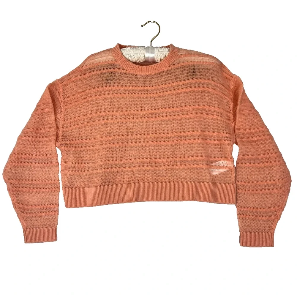 Pilcro Stitched Cashmere Sweater Women's Small Peachy Pink Crop Boxy